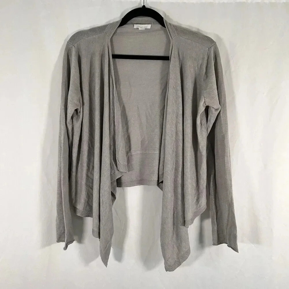Garnet Hill Linen Cardigan Women's Small Grey Open Front Lightweight Office